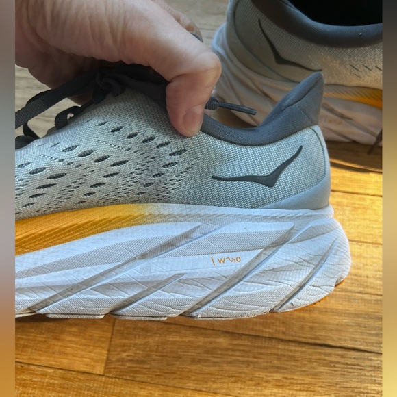 Hoka One One Clifton 8 Size 11D Men’s Gray and Orange - Picture 2 of 9